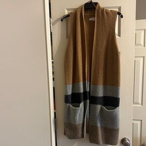 LOFT Tan and Gray Colorblock Vest
